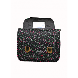 Cartable Poids plume avec motif fleuri, de couleur bleu vue de face.