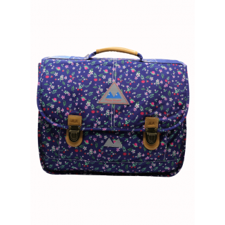 Cartable Poids plume avec motif fleuri, de couleur bleu vue de face.
