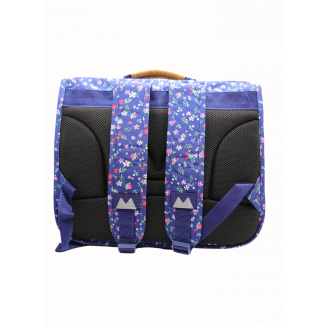 Cartable Poids plume avec motif fleuri, de couleur bleu vue de face.