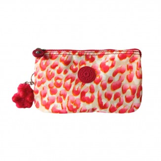 Pochette Kipling de couleur rose avec motifs léopard vue de face