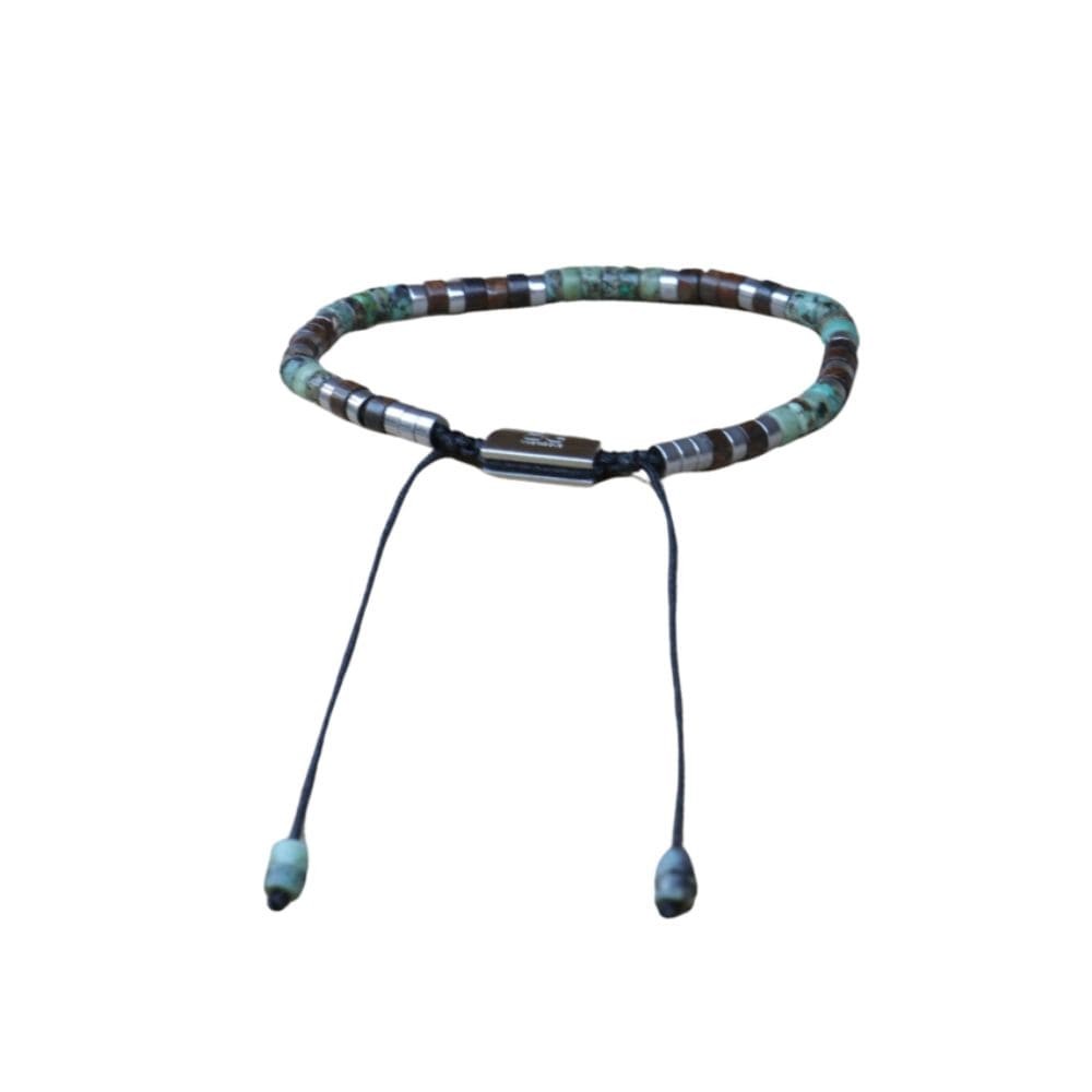 Bracelet pour homme de la marque belle mais pas que avec des pierres de couleur kaki, argenté et marron