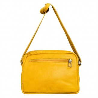 Mini sac bandoulière Frandi de couleur jaune vue de derrière avec un fond blanc