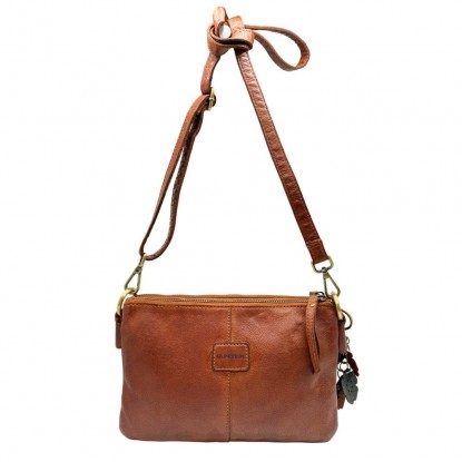 Sac bandoulière lili PETROL Cognac vue de derrière avec un fond blanc