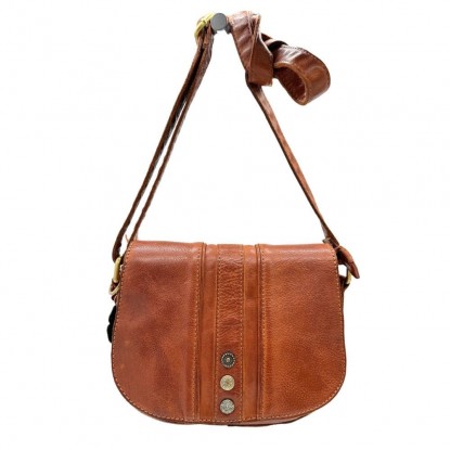 Sac bandoulière lili Petrol Cognac vue de face avec un fond blanc