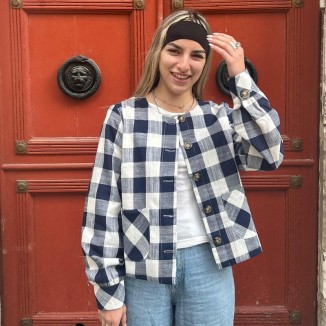 Veste à carreaux bleu Numph