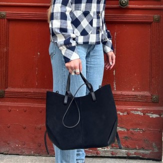sac noir shopping daim