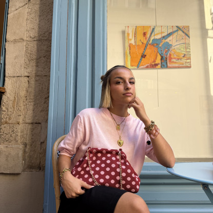 Pochette en toile a petit dos rose et rouge