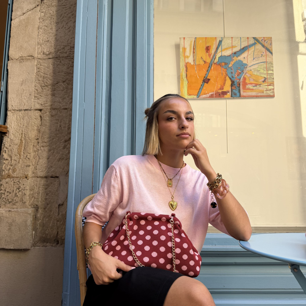 Pochette en toile a petit dos rose et rouge