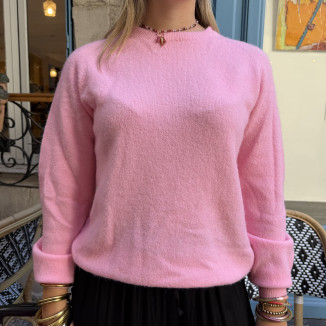 Pull rose col rond manches longues