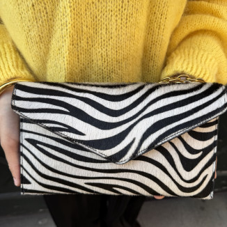 Pochette Étrier cuir lisse italien motif zèbre